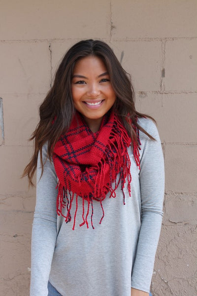 Red Fringe Infinity Scarf
